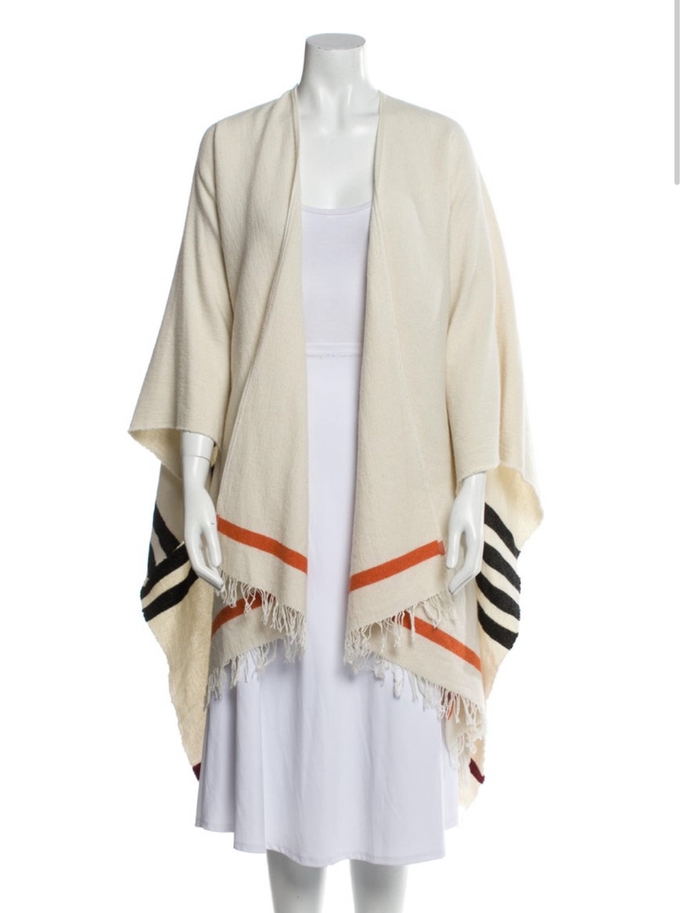 rag & bone Cream Fringe Open Cape with Black and Orange Stripes